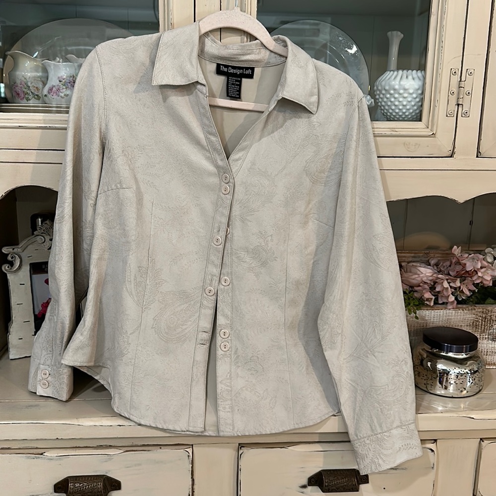 Cream Crushed Velvet Button Down